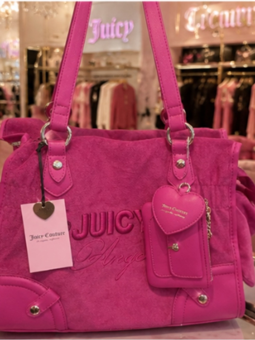 VIRAL Juicy Couture ANGEL Hot Pink Suede Tote Bag